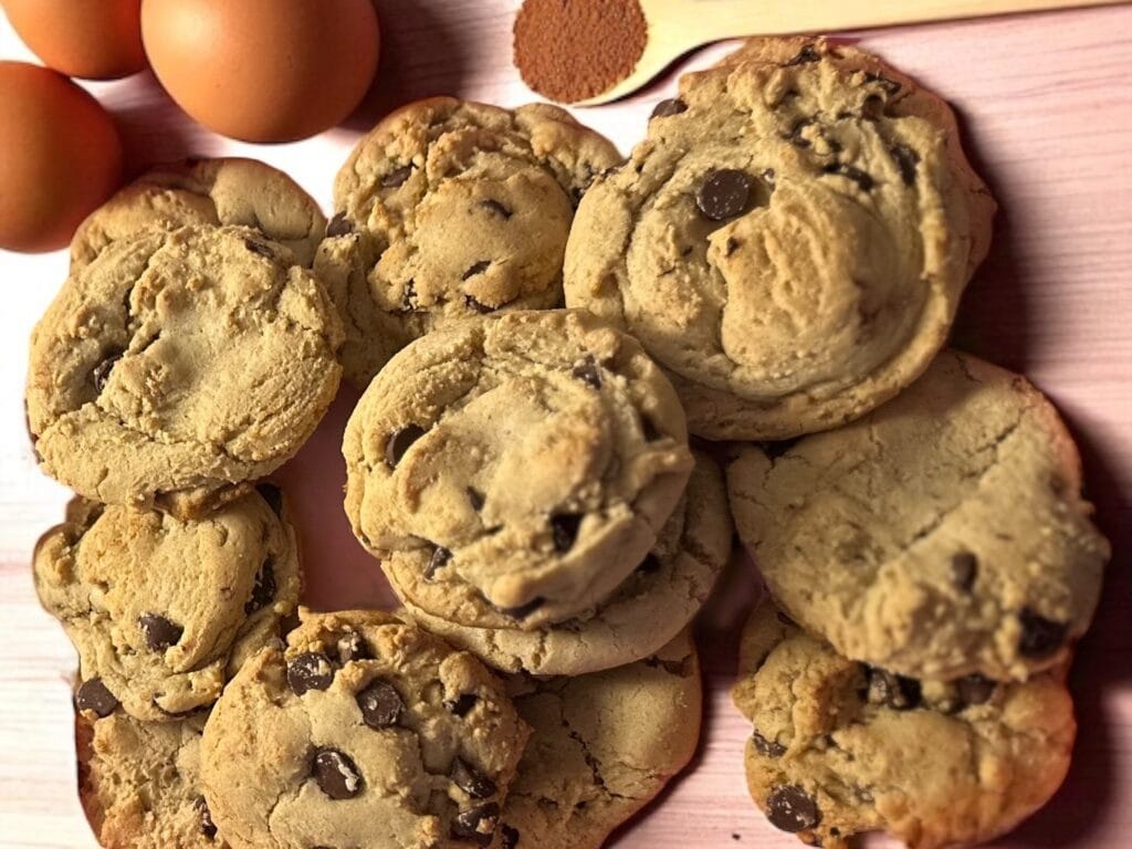 Chocolate chip cookies on countertop
